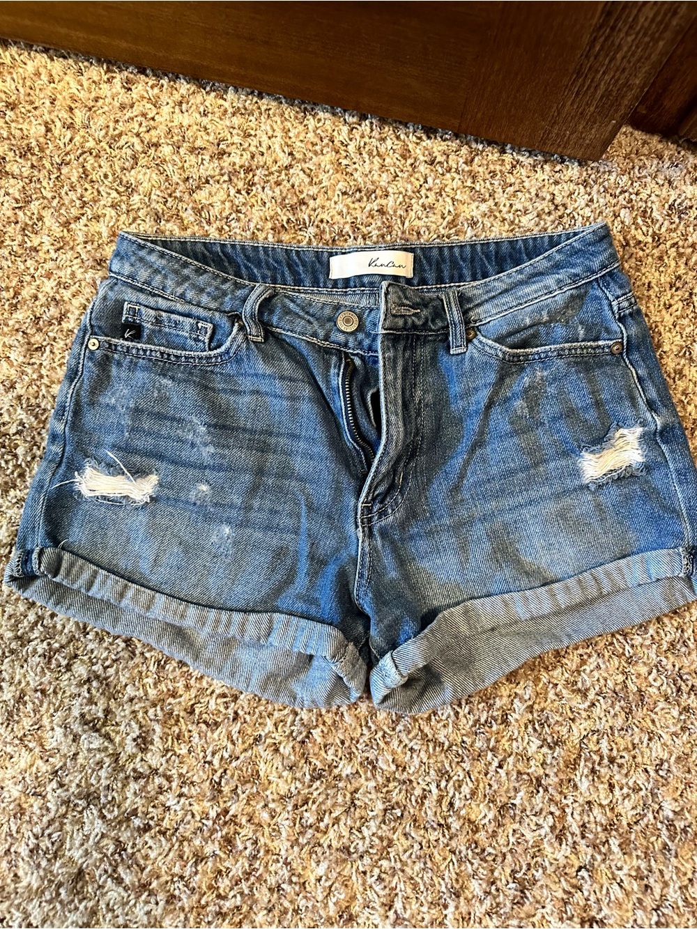 KanCan Distressed Blue Denim Cuffed Shorts